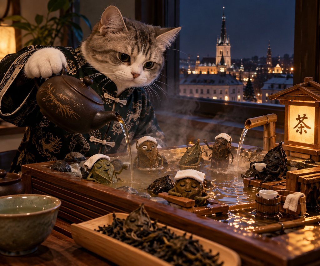 Котик проводит чайную церемонию
